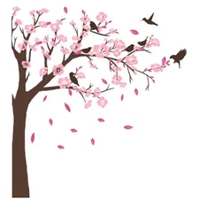 Large Pink Flower Tree Wall Stickers, Removable DIY Romantic Peach Blossom Tr...