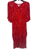 Go Softly Patio Paisley Print Short Sleeve Red and White Floral Dress Large