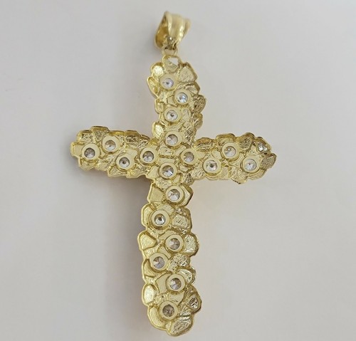 14k Yellow Gold Cross Pendant Charm Nugget Jesus Crucifix 3.5" REAL 14 KT Gold - Picture 7 of 8