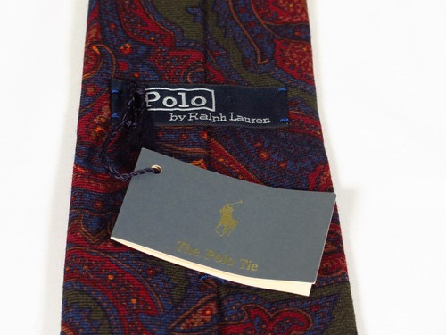 NWT Polo Ralph Lauren 100% Wool Dark Burgundy and Green Paisley Tie, Italy - Picture 2 of 6