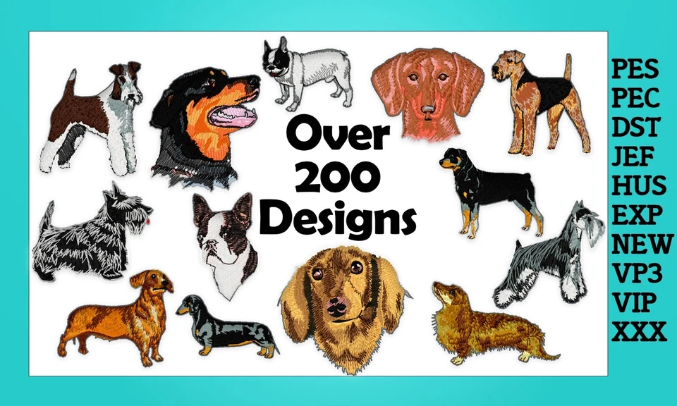 MACHINE EMBROIDERY DESIGNS - OVER 200 DOGS BREED DESIGNS - USB DELIVERED PATTERN