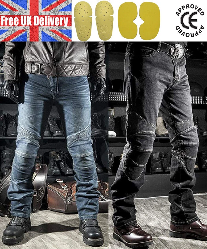 Mens Fitted Motorcycle Jeans Motorbike Pants Denim Trousers Made With Kevlar