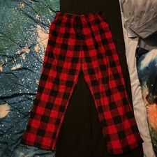 Kid's Red  Black Flannel Plaid Pajama Pants Elastic Waist - Great Condition