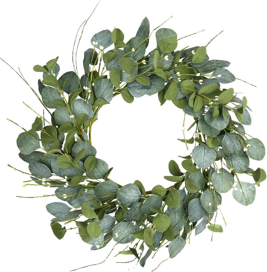 20-Inch Fresh Green Eucalyptus Wreath for Spring Summer Front Door Decor