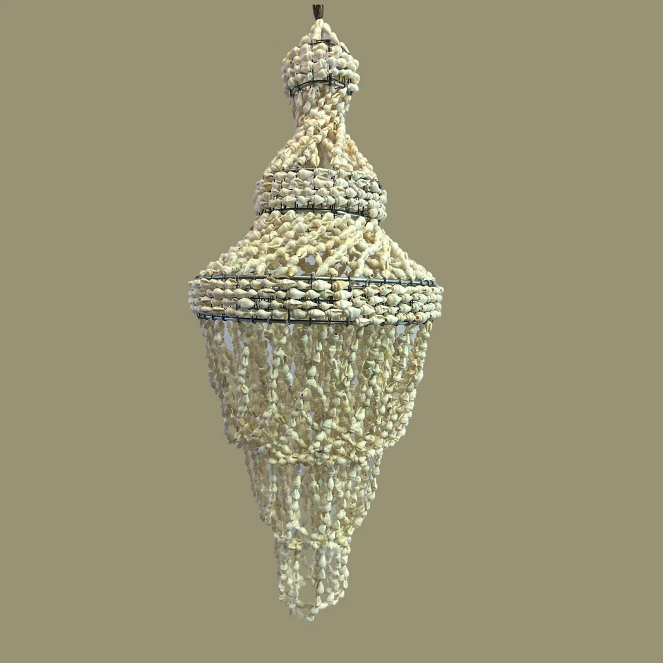 Seashell Lampshade Pendant Natural Shell Chandelier Boho Beach Decor white 20"L - Image 4 of 4
