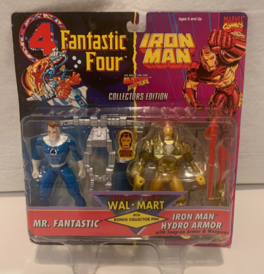 #ad New 1995 Toy Biz 5quot; MR FANTASTIC IRON MAN 2 Pk Walmart Exclusive Pin $29.99