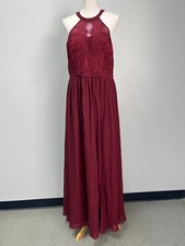 JJ's House Cabernet Chiffon Bridesmaid Dress Sz 16 206484 High Neck Illusion