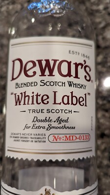 DEWAR'S White Label True scotch blended Whiskey bottle empty glass Scotland