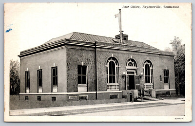 Fayetteville TN~Post Office Building~Mail Dropbox~Man in Suit~1930s B&W Postcard