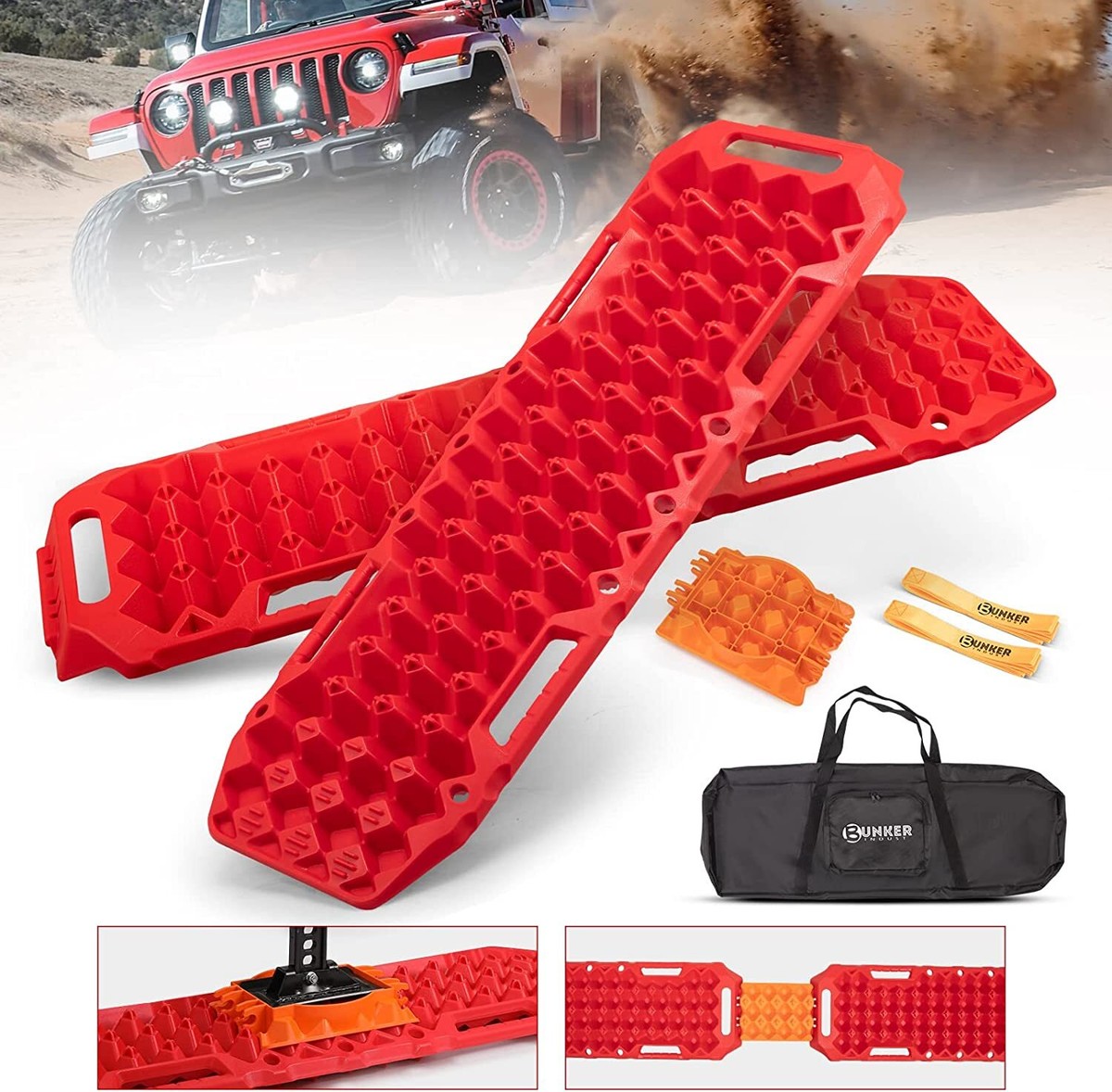 Tappetini Di Recupero In Gomma 59x17.5x1.2 Cm – Per Auto Fuoristrada, Trazione Su Fango, Sabbia E Neve, Pieghevoli, Arancione, Coppia