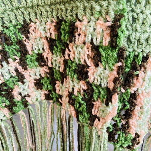 Handmade Crocheted Green Wrap Blanket  Shawl Fringe 22" Wide 60" Long BOHO Cozy - Picture 5 of 8