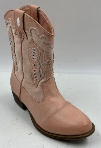 Frye Carson Firebird Girls Western Boots Pink Leather Pull-On Boots Sz 1