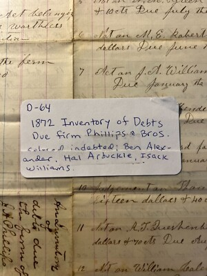 #ad 1872 Debt Ledger page for Philips amp; Bros. Ben Alexander Hal Arbuckle amp; More $850.00