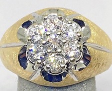 MENS 1 CARAT WHITE DIAMOND CLUSTER RING , 14K TT GOLD, ONE CARAT TW
