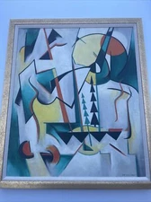 Antique Cubism Painting Art Deco Abstract Modernism Ida Carmichael Vintage Rare