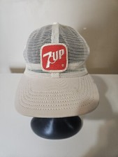 Vintage 80s 7 UP White All Mesh HAT-CAP-Patch-Snapback Made In USA Soda