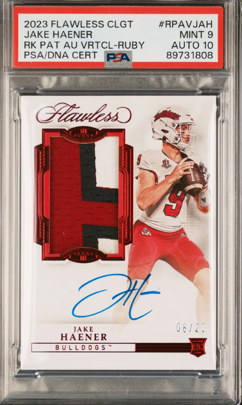 Jake Haener Panini Flawless Collegiate Flawless Rookie Patch Autograph Vertical #RPAVJAH Ruby