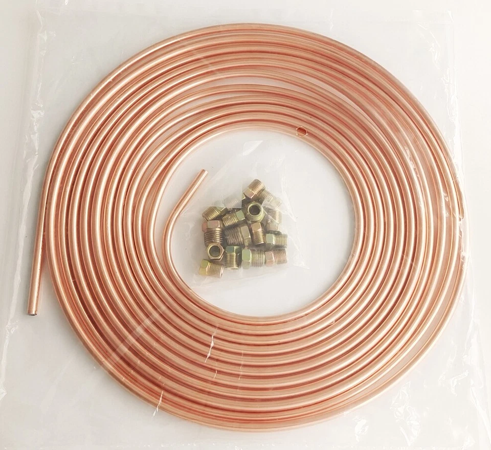1 PC 25 ft. Kit de tubos de línea de freno de coche enchapado en cobre OD de 1/4" con 16 accesorios dorados Foto 4 de 4
