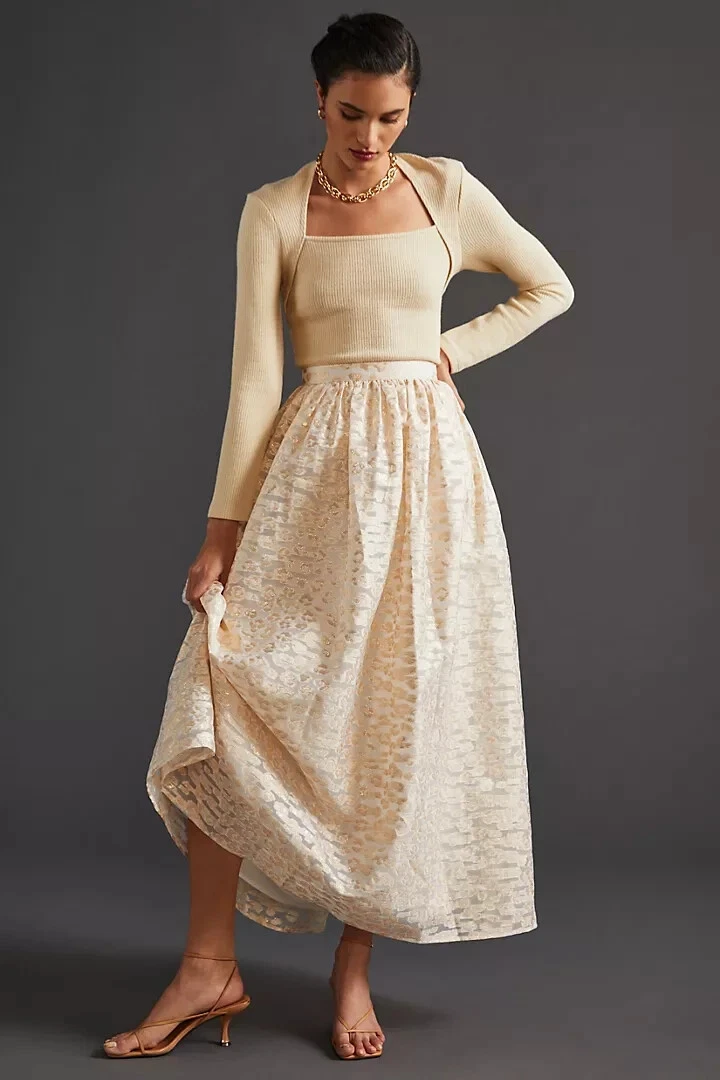Anthropologie Burnout Shimmer Maxi Skirt SIZE M ivory color new eBay
