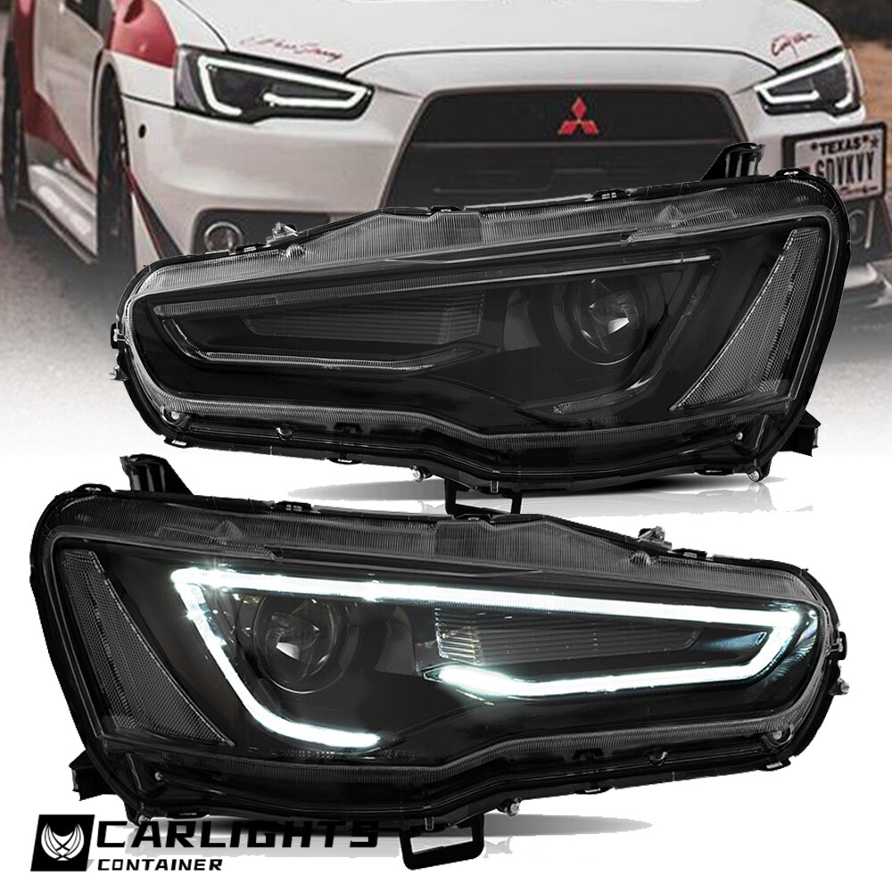 ALL BLACK Headlights For 08-20 MITSUBISHI LANCER/EVO X CJ CF DRL