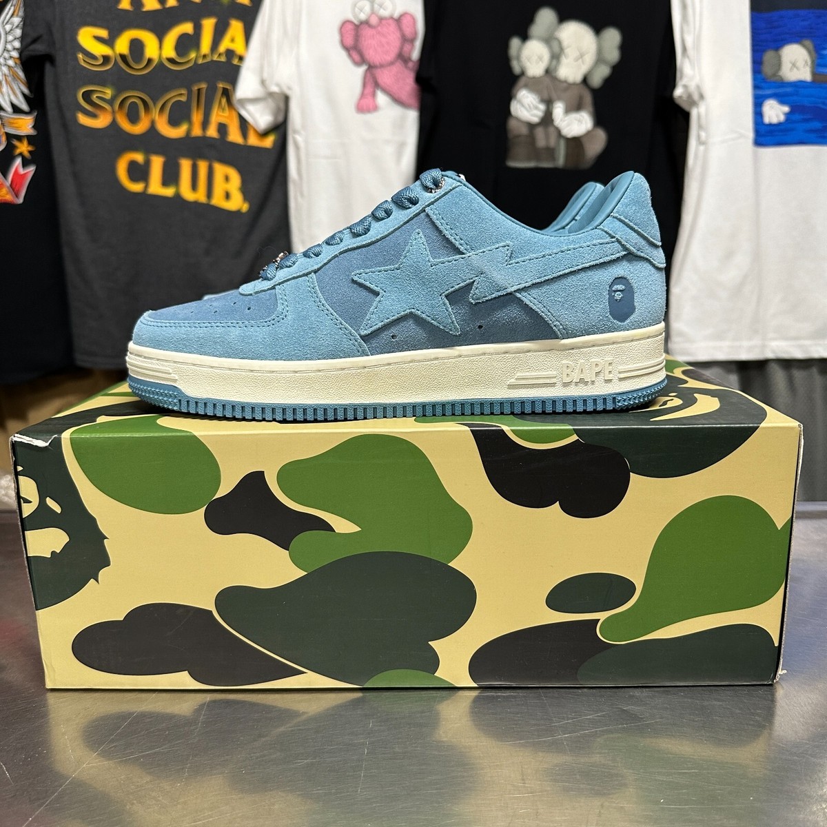 Bape Bapesta Low Baby Blue Suede/Baby Blue Sta Size 8 9 10