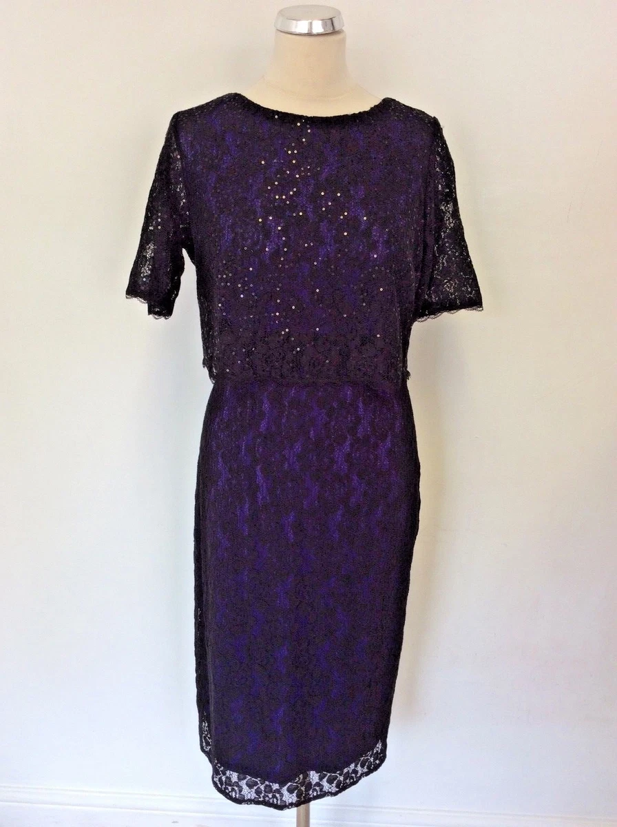 M CO BLACK LACE PURPLE LINED SEQUIN TRIM DRESS SIZE 14