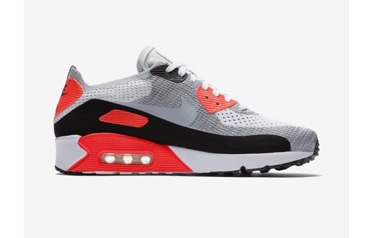 Nike AIR MAX 90 ULTRA 2.0 FLYKNIT White/Wolf gray/INFRARED (2017) US M 10 image 5