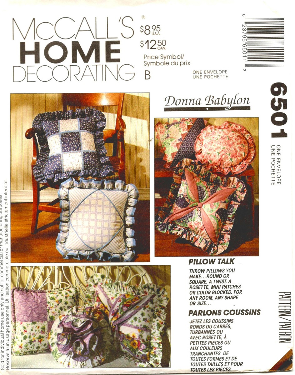 McCalls 6501 Novelty Pillows Sewing Pattern Uncut