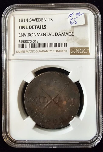1814 Sweden 1 Skilling, NGC Fine Details