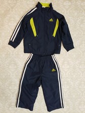 Adidas 2T Boy Tracksuit Jacket Pants Navy Blue Lime Green Mesh Lined