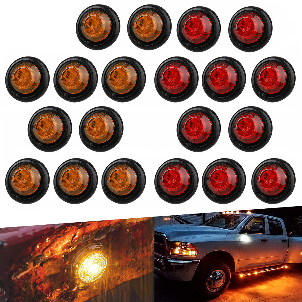 0.75inch 12V Marker LIGHTS LED Bullet Amber Red Truck Trailer RV Round Side Lamp