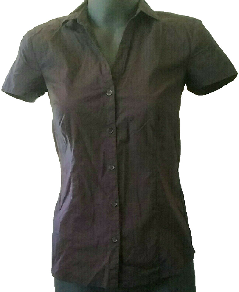 ANKO Womens Black Short Sleeve Button Up Shirt Blouse Sz 6 Cotton Blend Casual