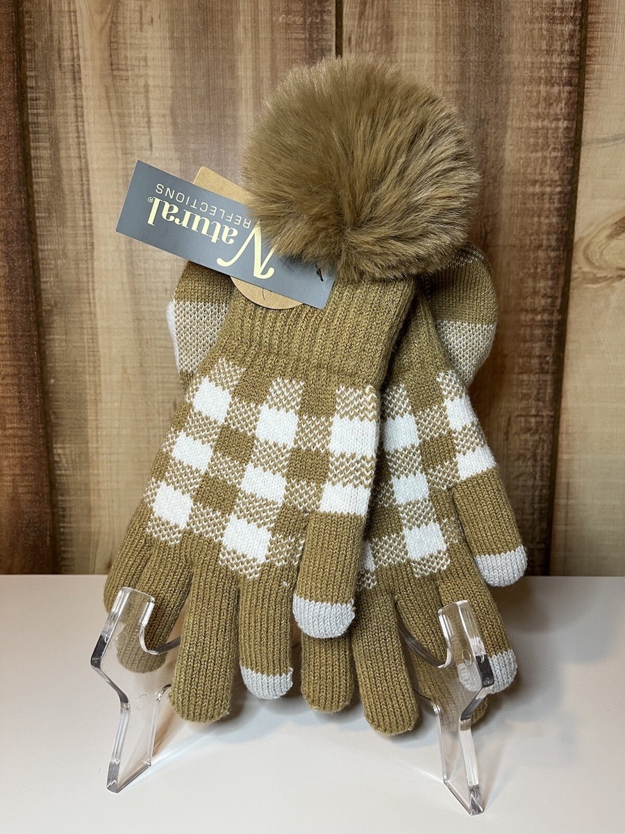 Natural Reflections Tan Buffalo Checkered Hat & Glove Set  display picture 2