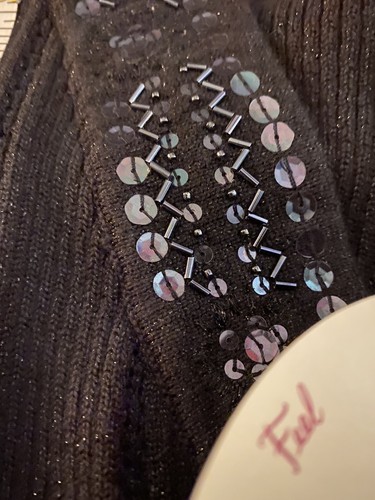 black vneck sweater nwt with sequin detail size large - Picture 2 of 9