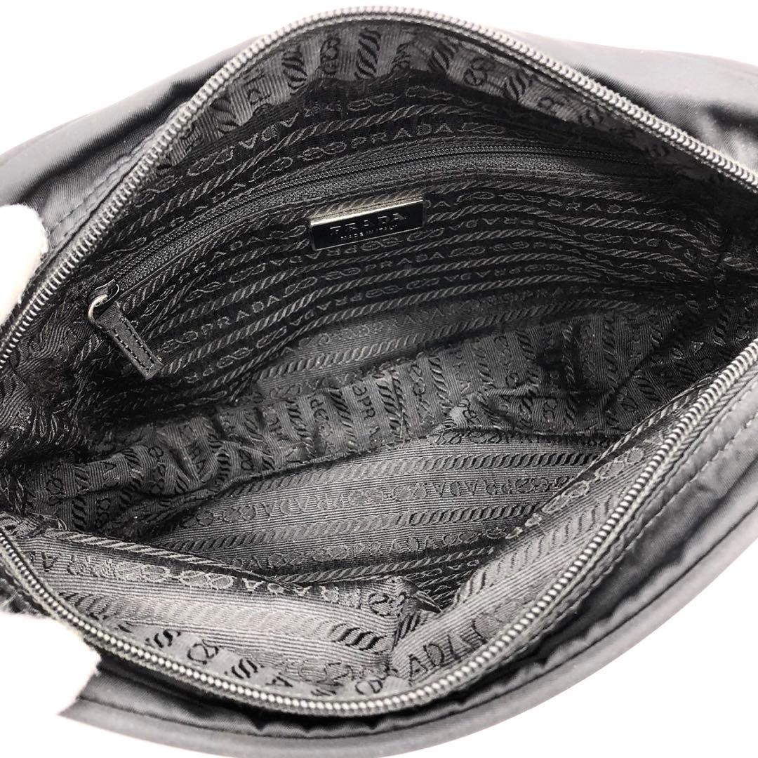 PRADA Shoulder Bag Triangle Logo Plate Silver Hardware Nylon Leather Black thumbnail 9