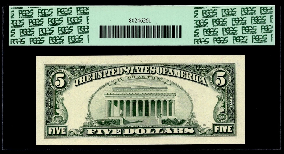 1995 $5 FRN ATLANTA FR: 1985-F*. PCGS: 67 PPQ. LOW RUN RARE GRADE FANCY LOW S/N. - Image 2 of 4