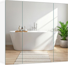 Bathroom Mirror Cabinet with 3 Doors, Wall Mounted Medicine Cabinet with Adjusta