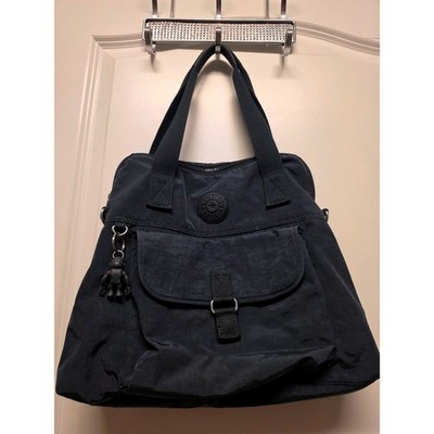 Kipling Defea Navy Blue Crinkle Nylon Handbag Satchel Monkey Keychain Messenger