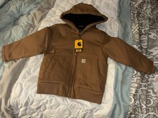 Carhartt Kids Toddler Jacket 2T Brown Hooded Quilted Lined Active Zip OJ8552-B