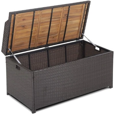 COSTWAY 3-in-1 Multifunctional Deck Box Mix Brown Rattan Storage Container