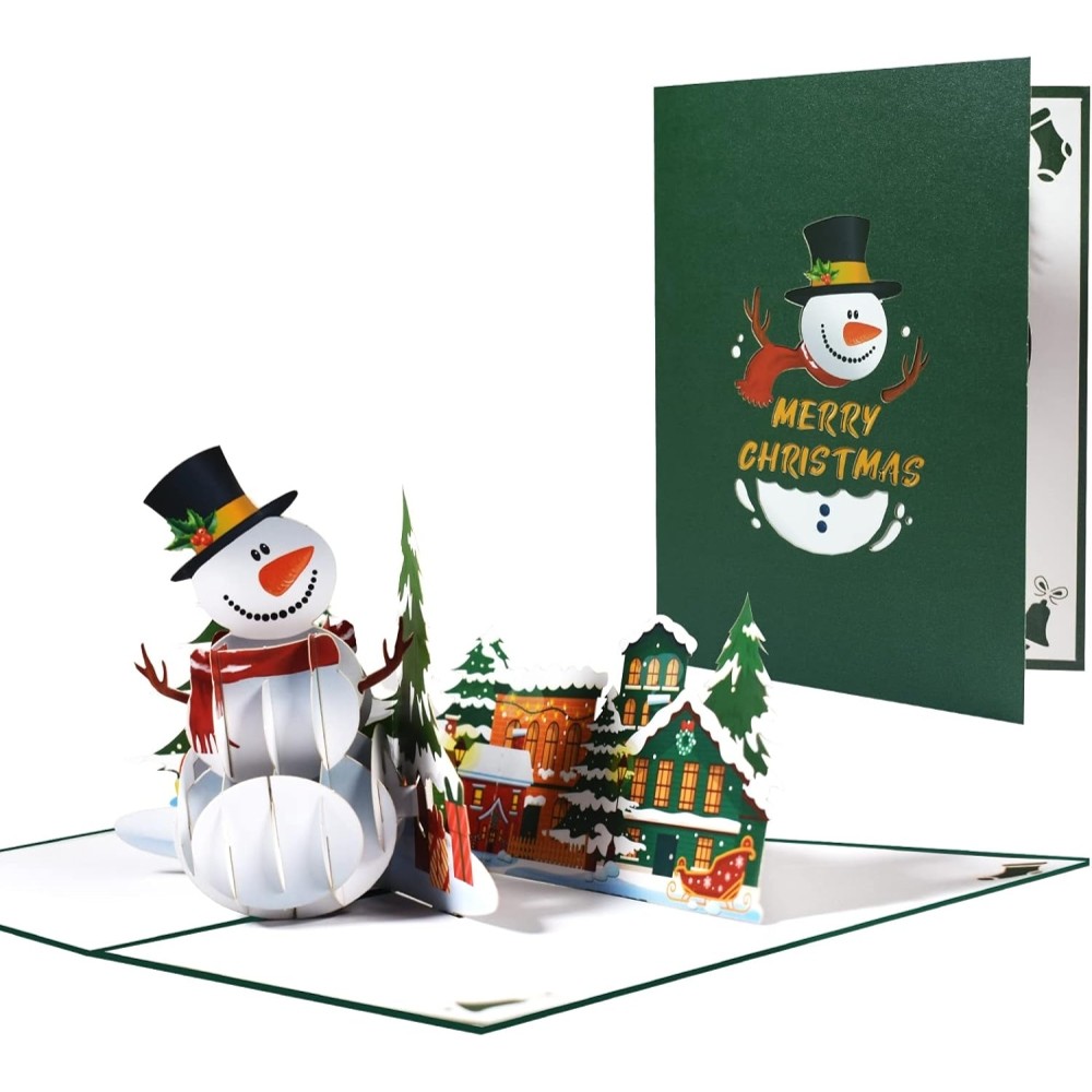 - Snowman & Winter Village Pop Up Christmas Card - Image 2