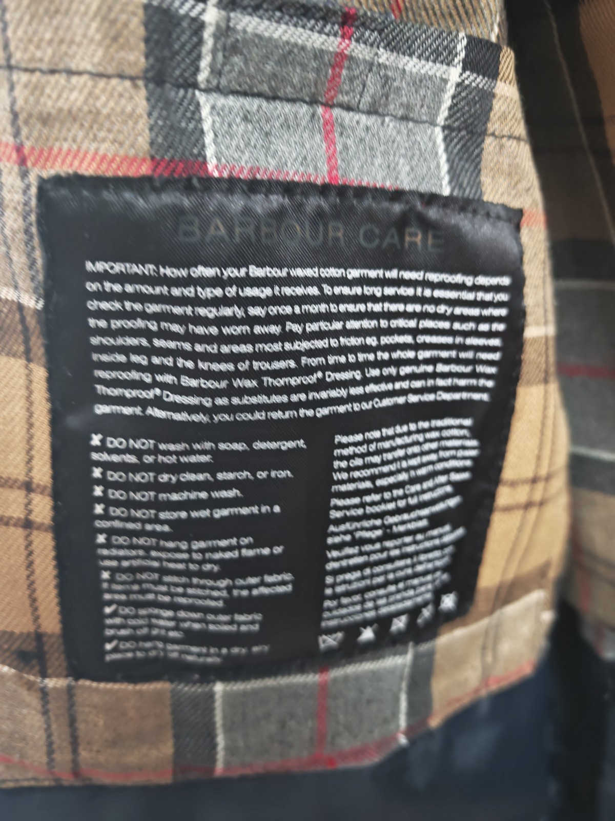 ​Barbour Bedale Waxed Jacket Navy C38 Medium Mens Wax Cotton Coat Tartan image 7