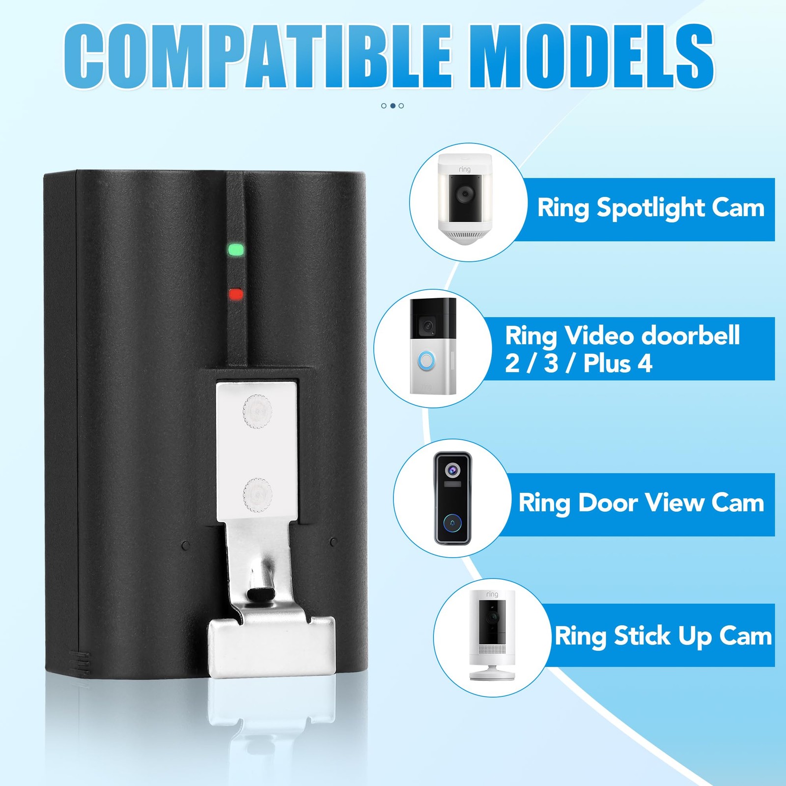 2-Pack Battery with Charger Station for Ring- Video Doorbell, 7200mAh Recharg...