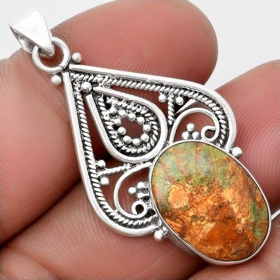 Natürliche Türkische Regenwald Chrysokoll 925 Silber Anhänger Schmuck P-1541