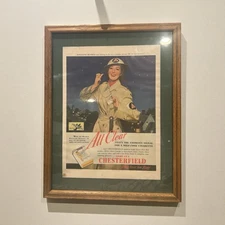 Original 1942 WWII Chesterfield cigarettes Rosalind Russell 11x14 color ad Frame