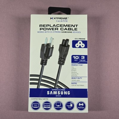 Replacement C5 Power Cable 3 Prong XPCI-1000-BLK (10 Ft) Samsung Device TV PC +