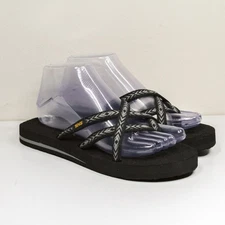 TEVA Olowahu Strappy Flip Flops Thong Foam Sandals Black White Womens Sz 7