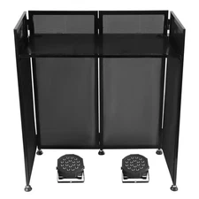 DJ Event Booth Facade with LED Lights, Portable Table & Adjustable Scrims
