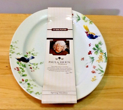 NEW Paula Deen SPRING MEDLEY Pattern 14'' Oval Serving Platter Birds Flowers