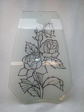 OK Lighting B&W Etched Roses Touch Lamp Glass Light Panel Replacement Pane 